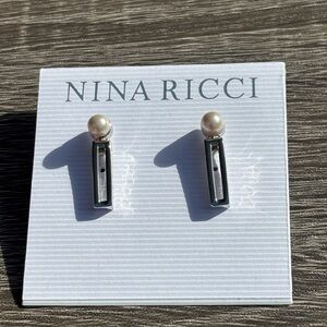 Nina Ricci Rhodium Plated Pearl Earrings